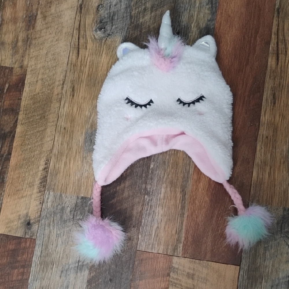 Unicorn Fleece Hat Girls 3 To 4 Years  - White and Pink